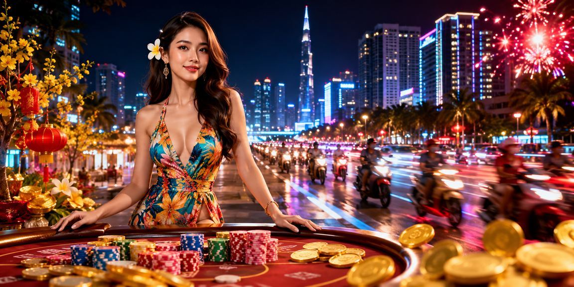 Ánh đèn neon rực rỡ tại khu vực casino và cá cược Hồ Chí Minh về đêm