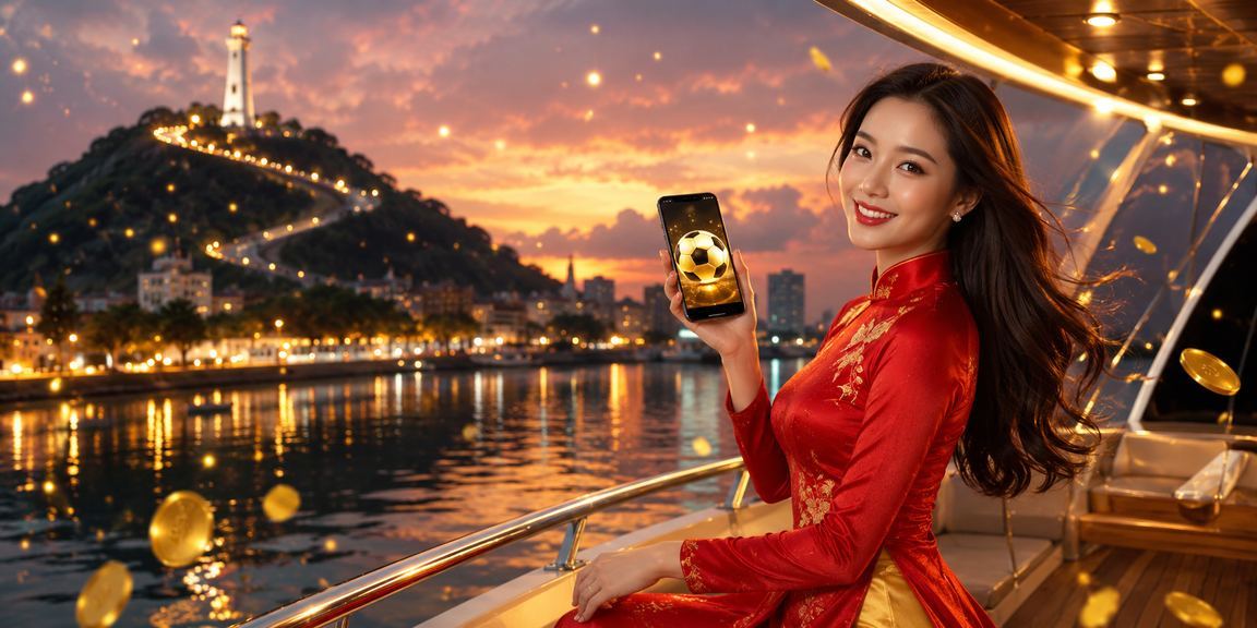 Phụ nữ mặc áo dài tại Vũng Tàu sử dụng điện thoại để xem kèo bóng đá trực tuyến